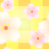パターン背景素材00183黄色格子柄桜模様